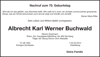 Traueranzeige von Albrecht Karl Werner Buchwald von Pegnitz-Zeitung